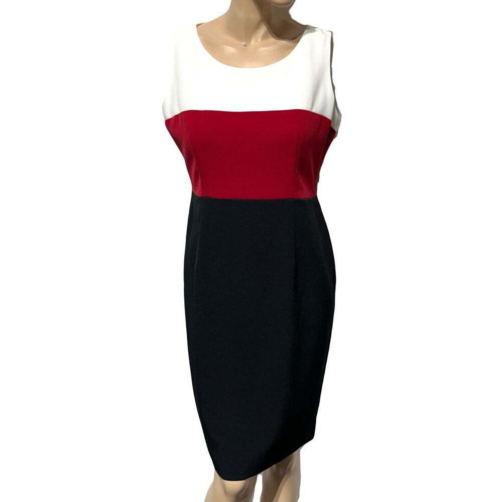 Kasper Dress Size 10p Pencil Sheath Sleeveless Lined Back Red White Career NWT